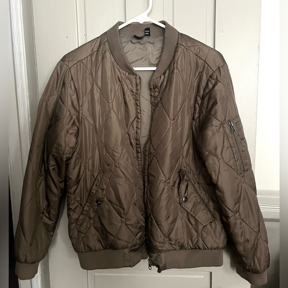 Quilted Bomber Jacket - Army Green/Brown - Sz S